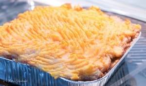 Cookup: Mashed potato (and sweet potato) added to the top of the shepherd’s pie.